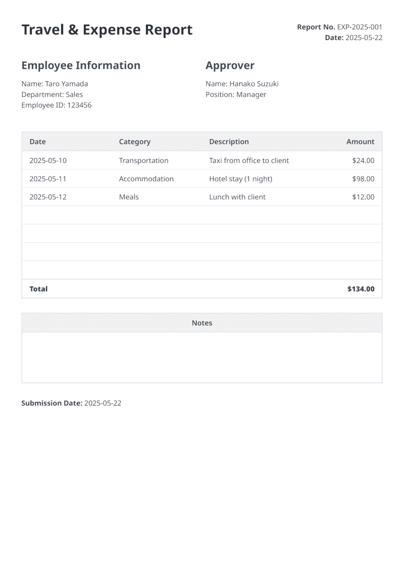 Expense Report HTML Template